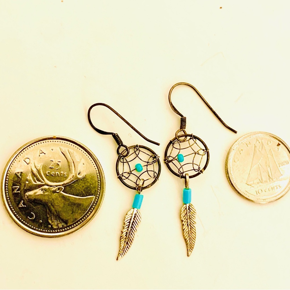 Tiny Bohemian Dreamcatcher Earrings with Turquoise and Gold Accents